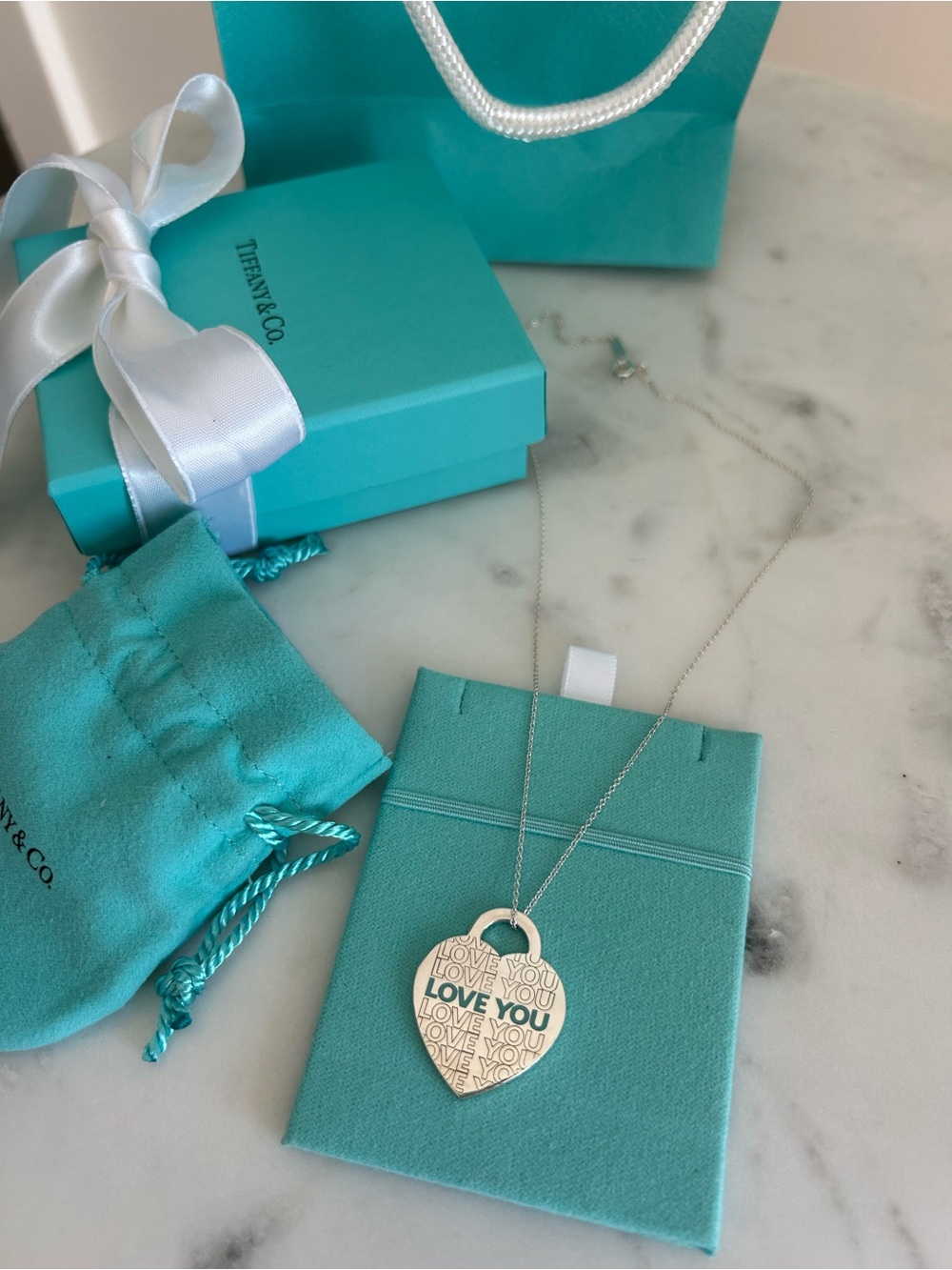 Tiffany & Co. 'LOVE YOU' Heart Pendant Necklace - Sterling Silver - Blue